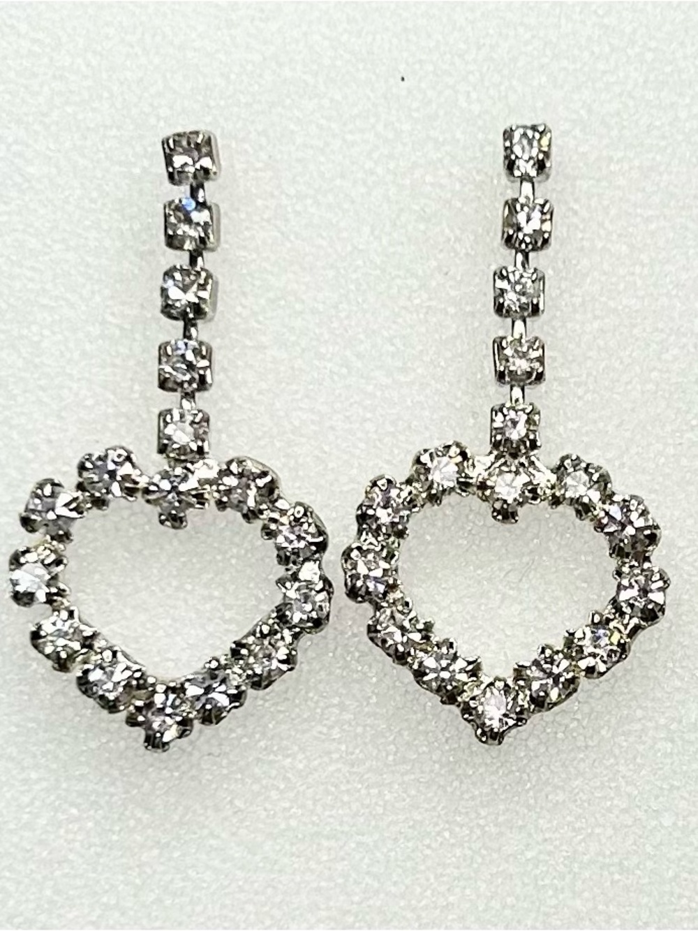 Austrian Crystal Heart Drop Earrings - Silver Tone - Picture 2 of 7